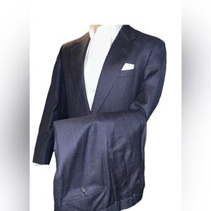 Alexander Julian Dark Blue Suit pleats 1990s Size 40L 34W x 31 Long USA